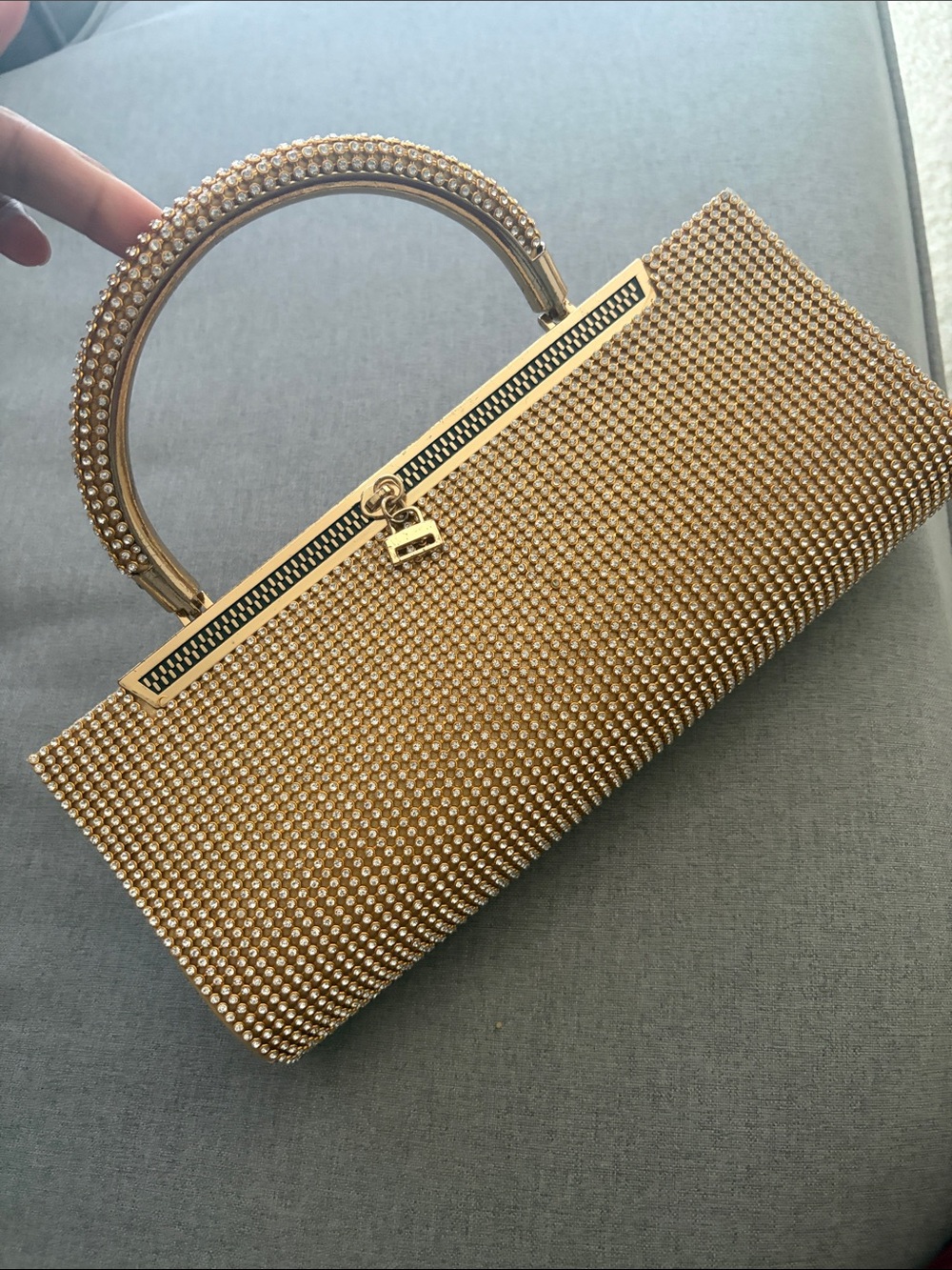 Gold Crystal-Embellished Evening Top Handle Bag